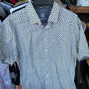 Bugatchi Black and White Casual Button Down Shirt with Geometric Pattern